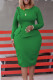 Green Casual Solid Patchwork O Neck Long Sleeve Dresses