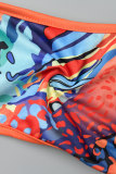 Multicolor Sexy Print Hollowed Out Patchwork Swimsuit Three Piece Set (Without Paddings)