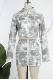 Apricot Casual Tie Dye Patchwork Zipper Collar Long Sleeve Two Pieces