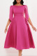 Rose Red Casual Solid Patchwork Slit O Neck A Line Dresses