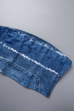 Blue Street Print Patchwork Backless Strapless Sleeveless Two Pieces