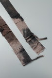 Brown Street Tie Dye Tassel Hollowed Out High Opening O Neck Irregular Dress Dresses
