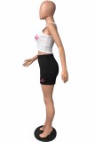 White Sexy Print Letter O Neck Sleeveless Two Pieces