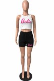 White Sexy Print Letter O Neck Sleeveless Two Pieces