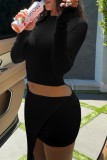 White Casual Solid Patchwork O Neck Long Sleeve Two Pieces