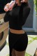 Black Casual Solid Patchwork O Neck Long Sleeve Two Pieces