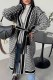 Black Casual Print Letter With Belt Cardigan Collar Outerwear