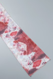 Red Sexy Print Flounce Slit Strap Design Mesh V Neck One Step Skirt Dresses