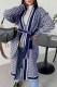 Blue Casual Print Letter With Belt Cardigan Collar Outerwear