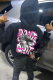 Black Casual Daily Print Draw String Hooded Collar Tops