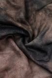 Brown Street Tie Dye Tassel Hollowed Out High Opening O Neck Irregular Dress Dresses