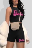 White Sexy Print Letter O Neck Sleeveless Two Pieces