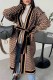 Brownness Casual Print Letter With Belt Cardigan Collar Outerwear