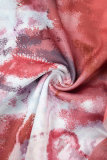 Red Sexy Print Flounce Slit Strap Design Mesh V Neck One Step Skirt Dresses