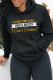 Black Casual Daily Lips Printed Draw String Hooded Collar Tops