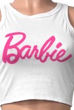 White Sexy Print Letter O Neck Sleeveless Two Pieces