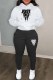 Black And White Casual Print Letter Hooded Collar Long Sleeve Two Pieces