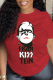 Red Casual Street Print Patchwork O Neck T-Shirts