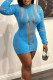 Blue Sexy Solid Patchwork See-through O Neck Long Sleeve Dresses