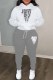 Gray White Casual Print Letter Hooded Collar Long Sleeve Two Pieces