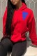 Red Casual Print Letter Hooded Collar Tops