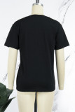 Black Casual Street Print Patchwork O Neck T-Shirts