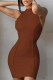 Brown Sexy Solid Patchwork O Neck One Step Skirt Dresses