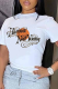 White Casual Daily Print Patchwork Letter O Neck T-Shirts