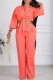 Orange Casual Solid Frenulum Turndown Collar Long Sleeve Two Pieces