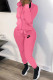 Pink Casual Letter Embroidered Hooded Collar Long Sleeve Two Pieces