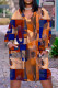 Coffee Casual Print Basic V Neck Long Sleeve Dresses