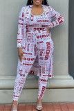 White Sexy Casual Daily Printing Long Sleeve Two Pieces