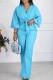 Light Blue Casual Solid Frenulum Turndown Collar Long Sleeve Two Pieces