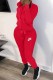 Red Casual Letter Embroidered Hooded Collar Long Sleeve Two Pieces