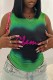 Green Casual Print Basic O Neck Tops