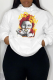 White Street Daily Print Draw String Hooded Collar Tops