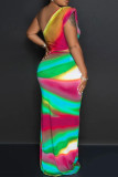 Colour Sexy Elegant Simplicity Mixed Printing Printing Contrast One Shoulder Sleeveless Dress Dresses