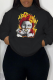 Black Street Daily Print Draw String Hooded Collar Tops