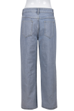 Baby Blue Street Solid Patchwork Pocket Regular Straight Solid Color Bottoms