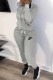 Grey Casual Letter Embroidered Hooded Collar Long Sleeve Two Pieces
