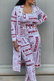 White Sexy Casual Daily Printing Long Sleeve Two Pieces