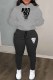Grey Black Casual Print Letter Hooded Collar Long Sleeve Two Pieces