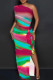 Colour Sexy Elegant Simplicity Mixed Printing Printing Contrast One Shoulder Sleeveless Dress Dresses