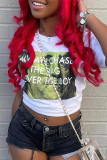 White Street Daily Print Patchwork O Neck T-Shirts