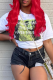White Street Daily Print Patchwork O Neck T-Shirts