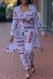 White Sexy Casual Daily Printing Long Sleeve Two Pieces