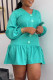 Mint green Casual Solid Patchwork V Neck Long Sleeve Dresses