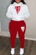 Red White Casual Print Letter Hooded Collar Long Sleeve Two Pieces