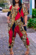 Red Casual Print Basic V Neck Regular Jumpsuits