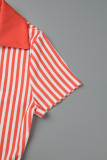 Red Casual Striped Print Patchwork V Neck Short Sleeve Dress